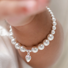 Load image into Gallery viewer, WHITE LUSTER PEARL BRACELET WITH SILVER HEART CHARM