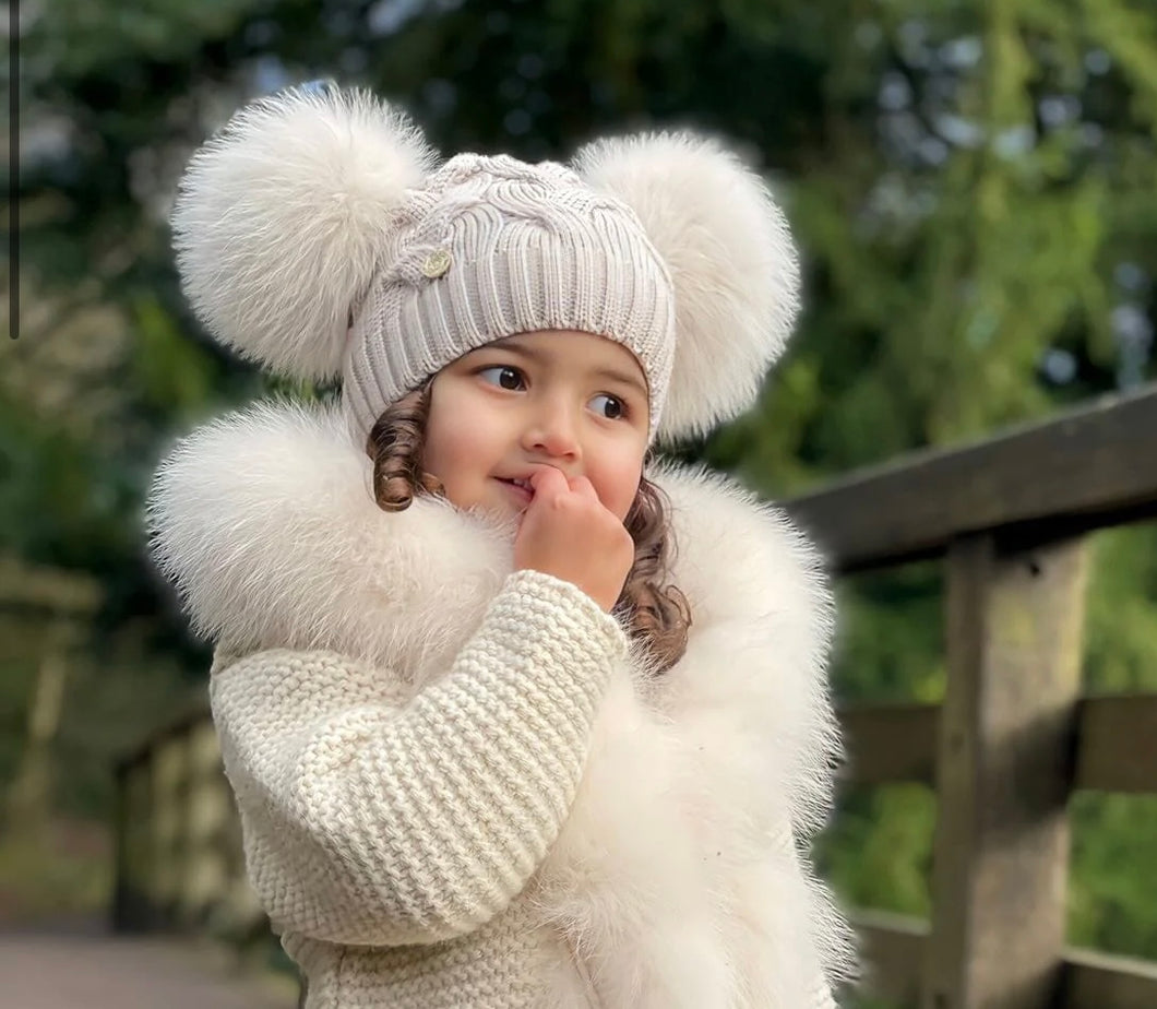 SANDSTONE MERINO WOOL KIDS DOUBLE POM HAT