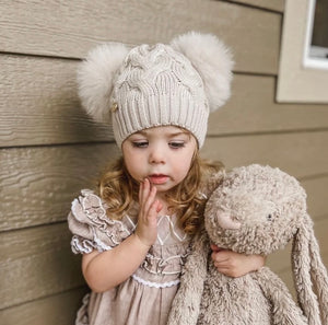 SANDSTONE MERINO WOOL KIDS DOUBLE POM HAT