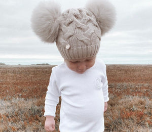 SANDSTONE MERINO WOOL KIDS DOUBLE POM HAT